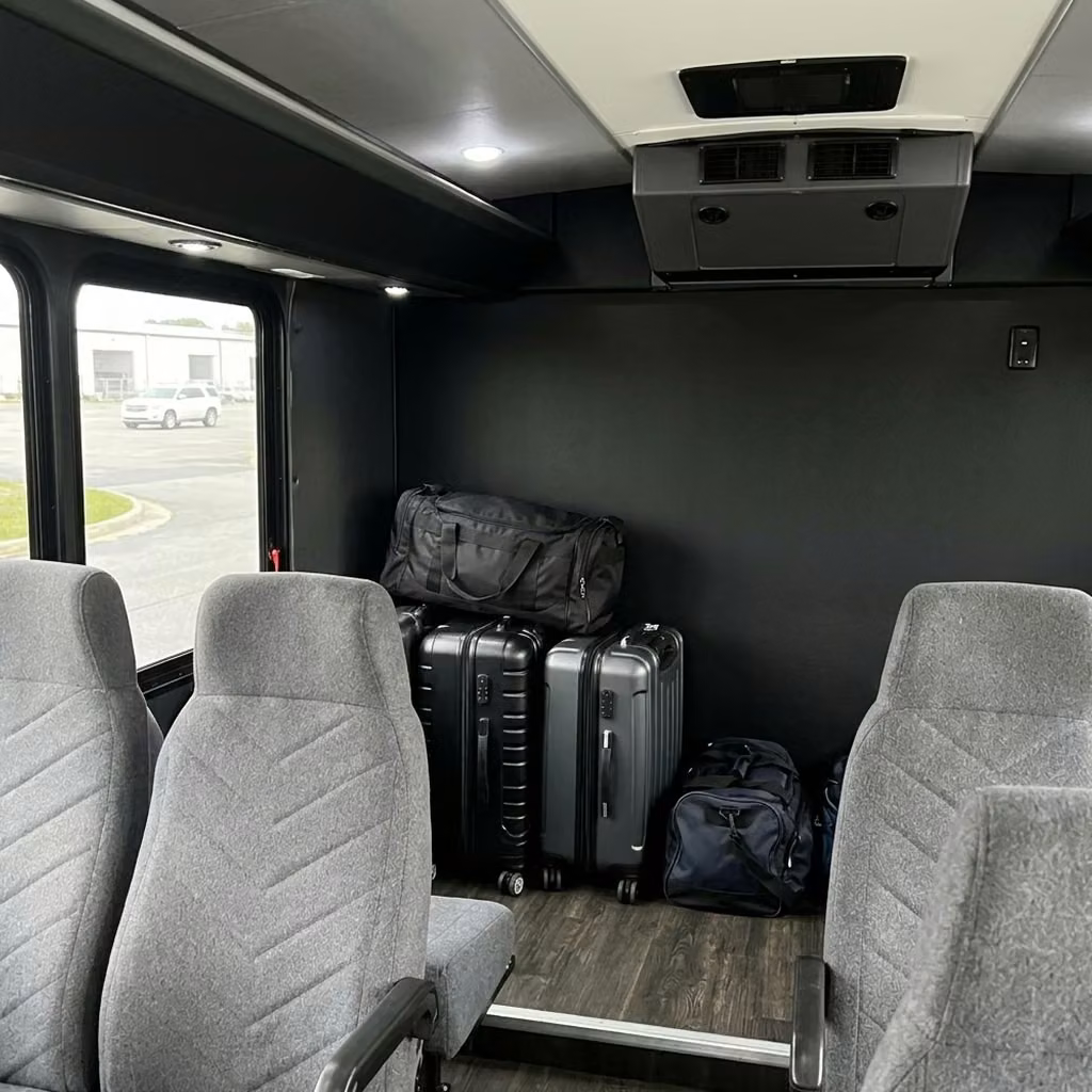 pine bluff 15 passenger minibus luggage area