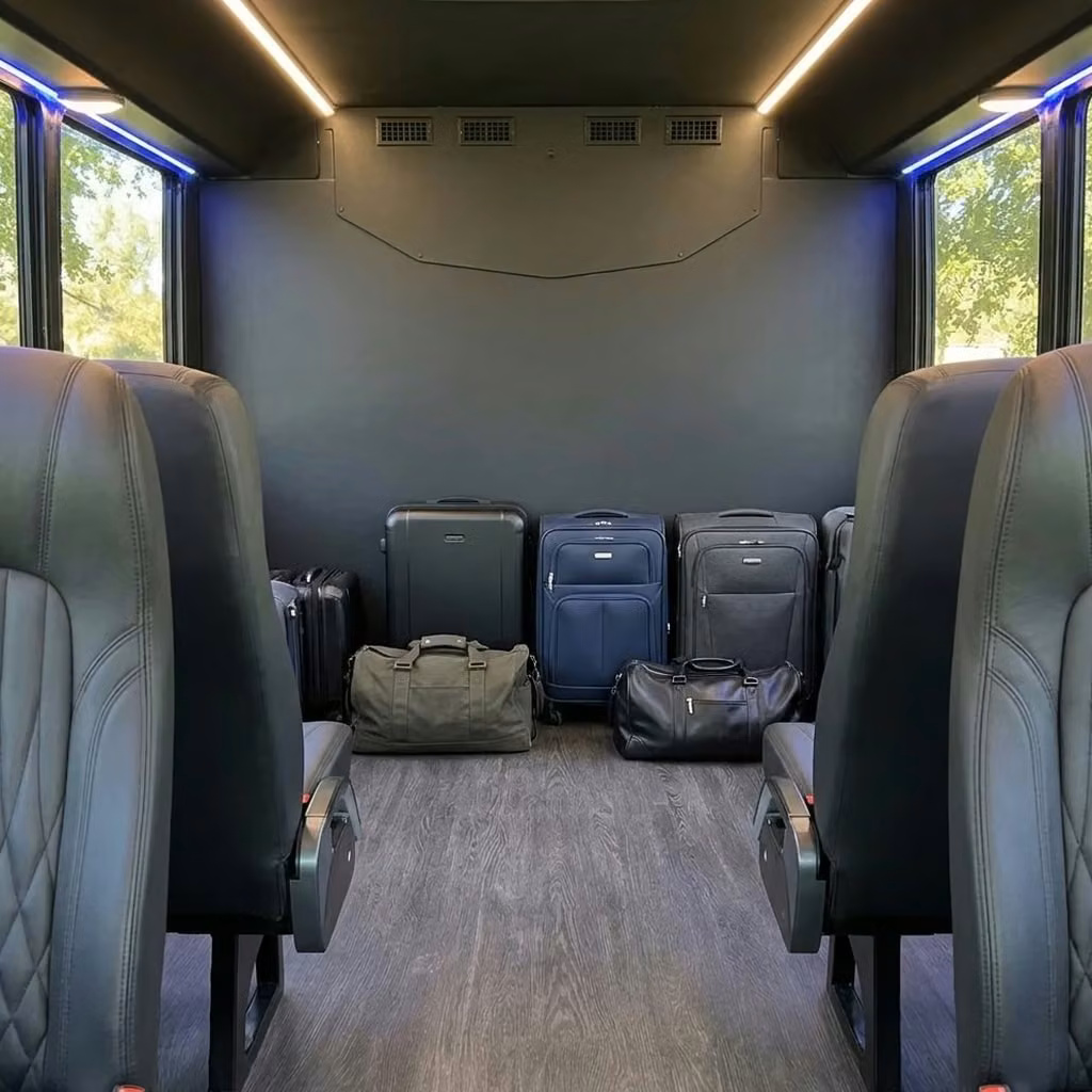 pine bluff 20 passenger minibus luggage area