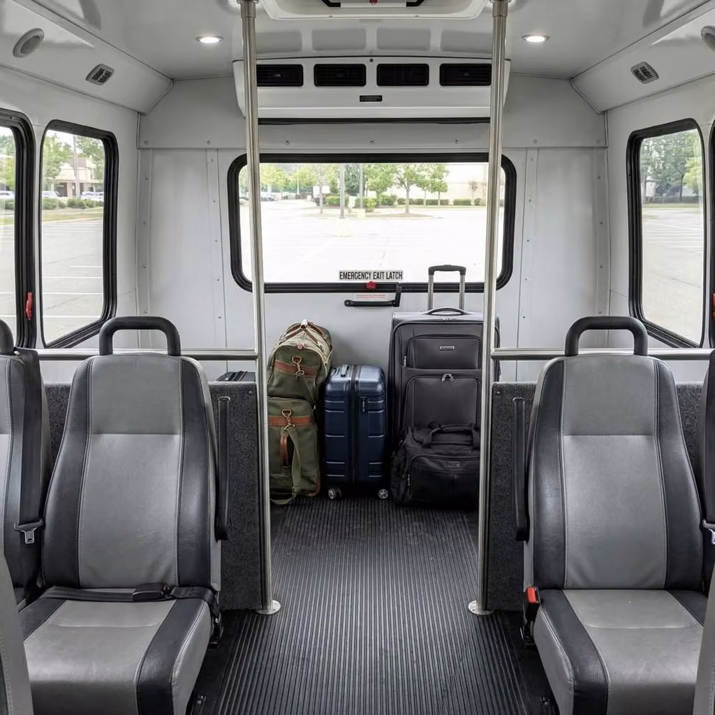 pine bluff 28 passenger minibus luggage area