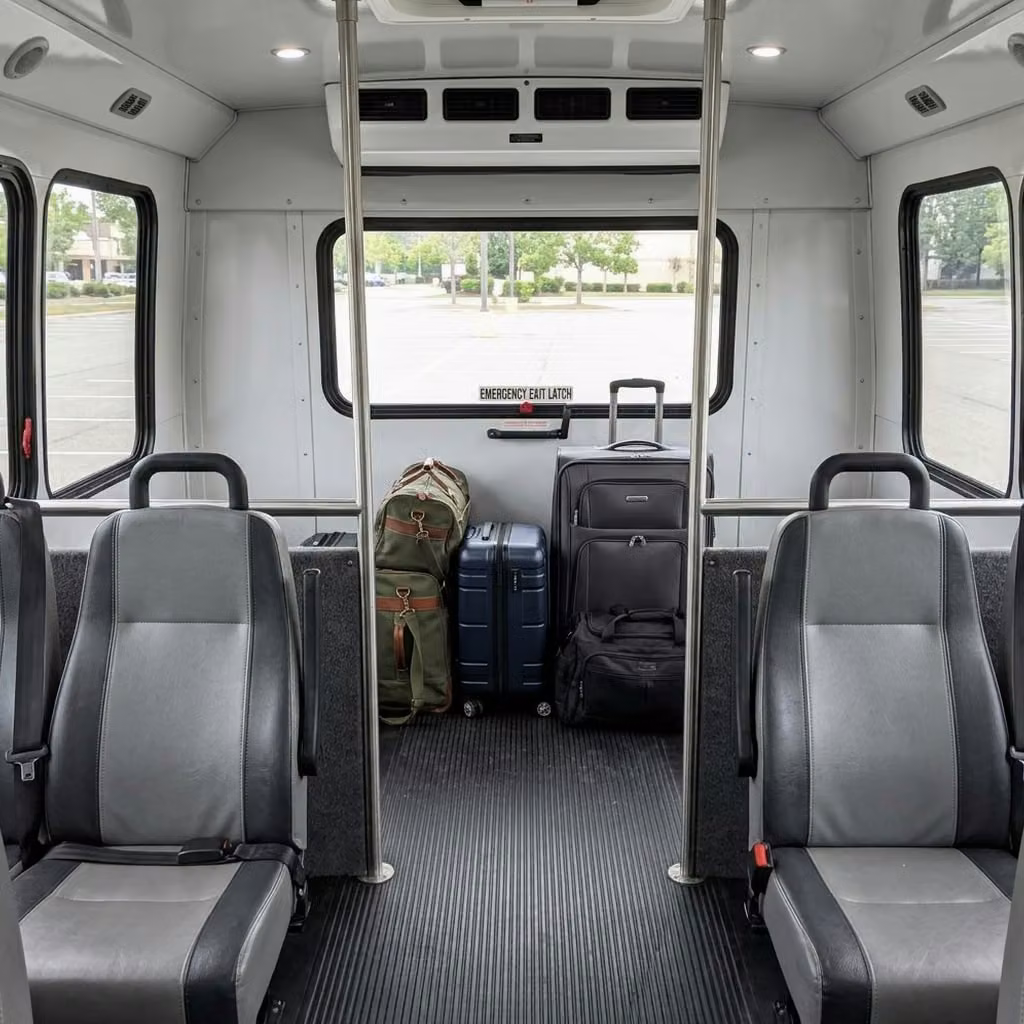 pine bluff 30 passenger minibus luggage area