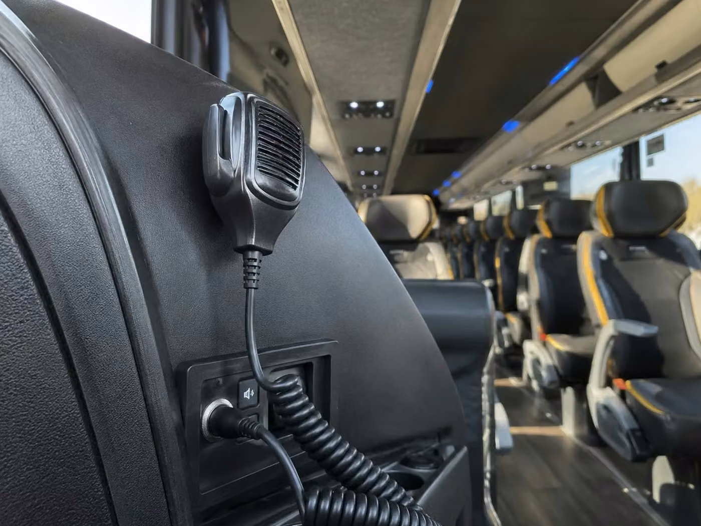 pine bluff 56 passenger charter bus pa system
