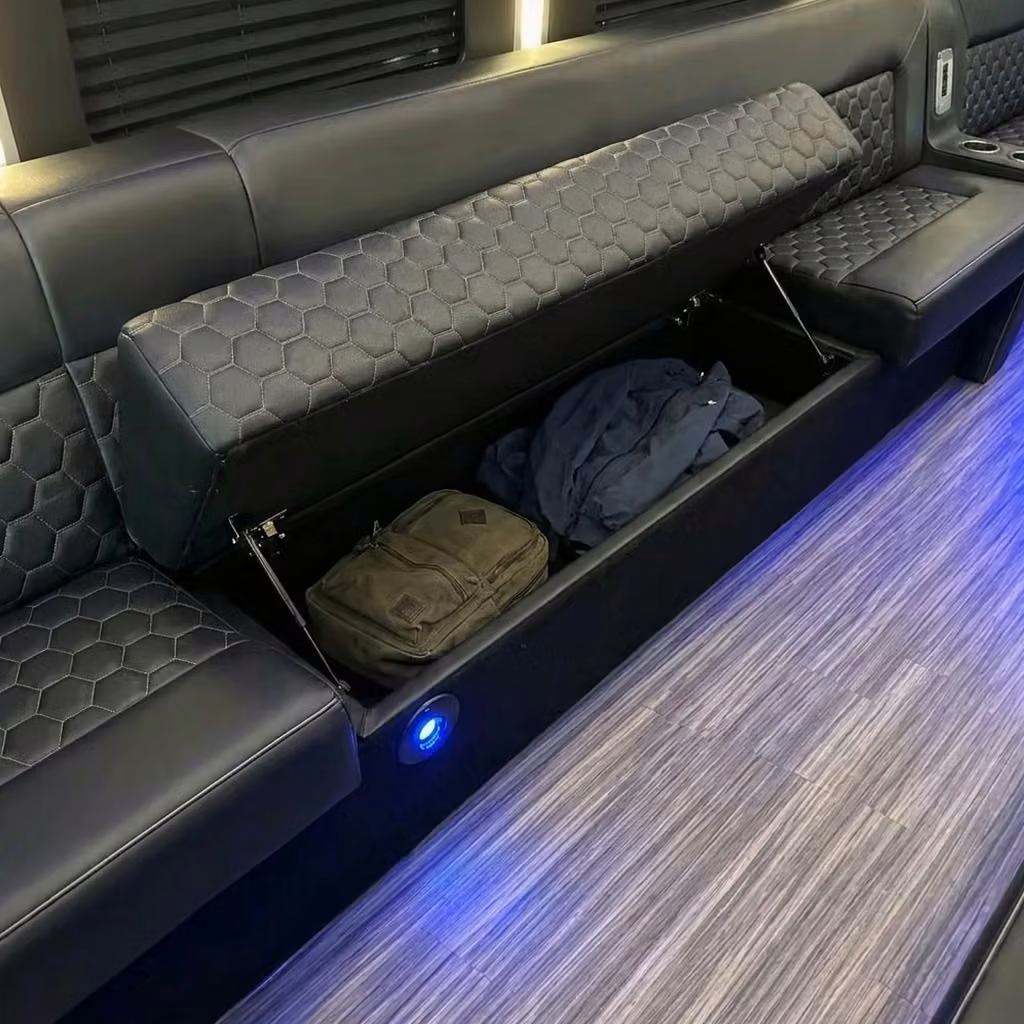 pine bluff party bus under seat storage
