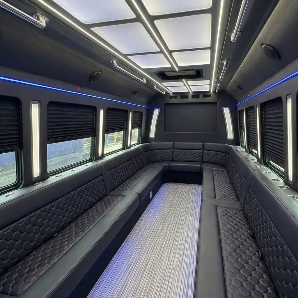 pine bluff party bus wraparound seating